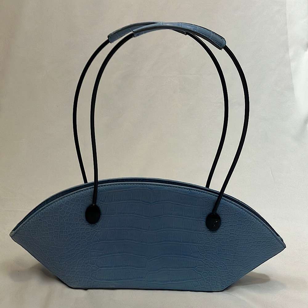Light blue crocodile print shoulder bag
